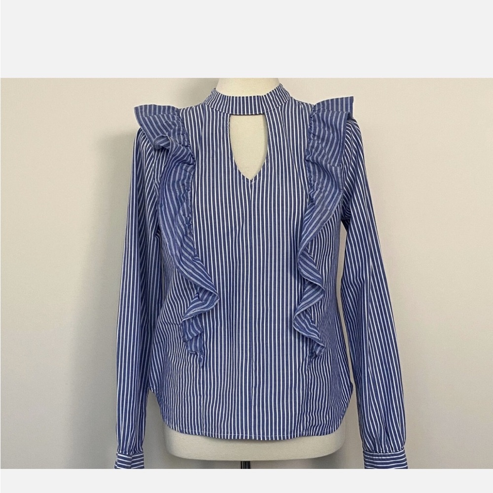 Mossimo Supply Co. Blue Striped Ruffle Blouse